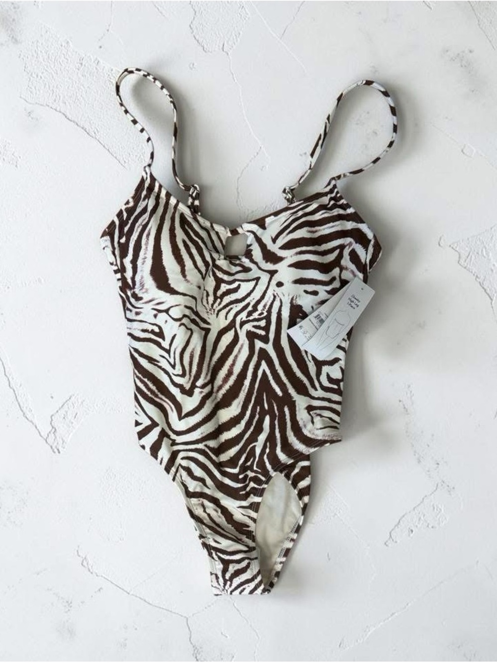 Zebra Print One-Piece Swimsuit - Brown & Cream